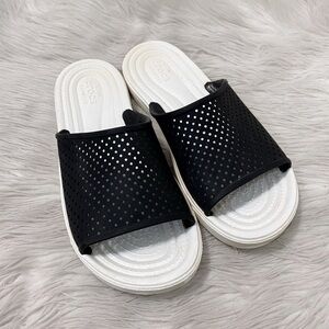 Crocs Citilane Roka Slides Black White Perforated Slip On Open Toe Sandals M5 W7